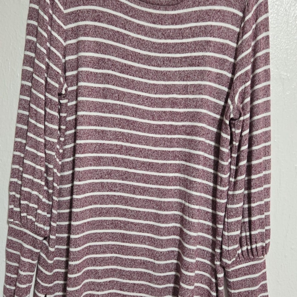 Ann Taylor Maroon and White Striped Knit Top